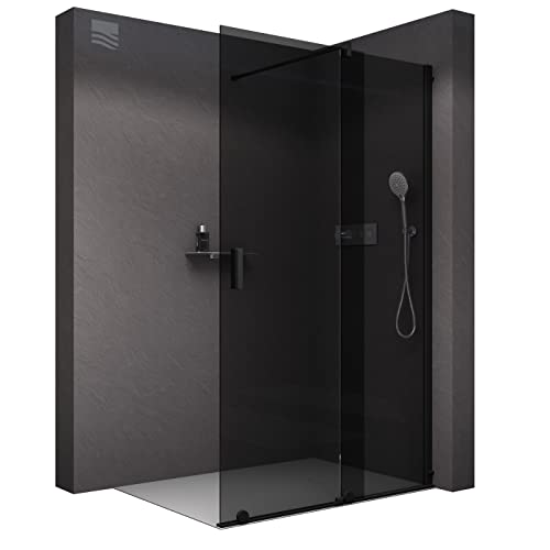 BERNSTEIN Walk In Dusche mit Schiebetür 180cm NT101 Graues Klar 8mm ESG Sicherheitsglas Nano Beschichtung Duschabtrennung Duschwand Duschtrennwand Echtglas-Dusche