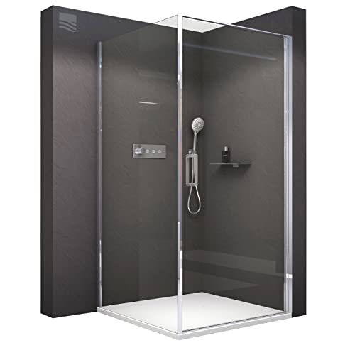 BERNSTEIN Duschkabine 90 x 90 x 195 cm ESG-Glas Duschabtrennung EX416S mit Nano, Eck-Dusche mit Hebe-Senk-Mechanismus flexible Montage der Duschtür Duschwand mit Drehtür
