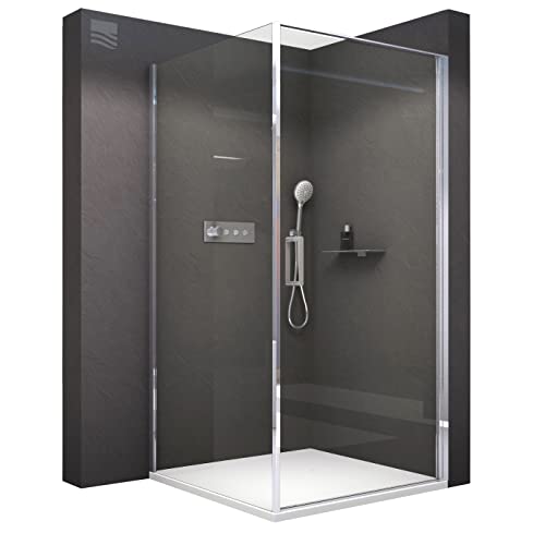 BERNSTEIN® Duschkabine 100 x 100 x 195 cm ESG-Glas Duschabtrennung EX416S mit Nano, Eck-Dusche mit Hebe-Senk-Mechanismus flexible Montage der Drehtür