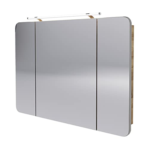 FACKELMANN MILANO Spiegelschrank mit LED-Beleuchtung – Alibertschrank 3-türig fürs Badezimmer (110 cm x 78...