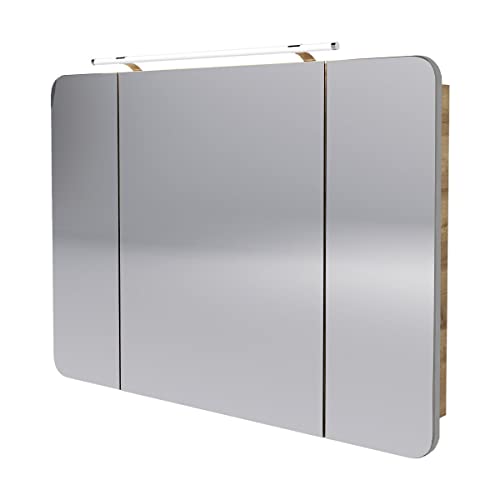 FACKELMANN Milano Spiegelschrank mit LED-Beleuchtung – Alibertschrank 3-türig fürs Badezimmer (110 cm x 78...