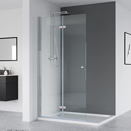 IMPTS walk in dusche 120x185 cm glas Duschwand Duschabtrennung 2-teilig faltbar Duschkabine Rahmenlos,OHNE Duschwanne