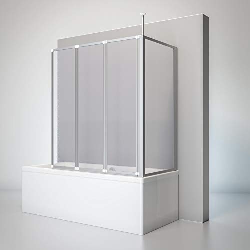 Schulte D160370 01 01 Duschwand Well mit Seitenwand, 129 x 140 x 70 cm, 3-teilig faltbar, Kunstglas Tropfen-Dekor, alunatur, Duschabtrennung für Wanne