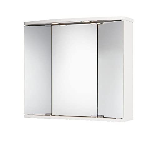 Jokey Funa Badezimmer Spiegelschrank mit LED Beleuchtung, Bad Spiegelschrank aus MDF/Holz, inkl. Steckdose | Weiß 68 cm
