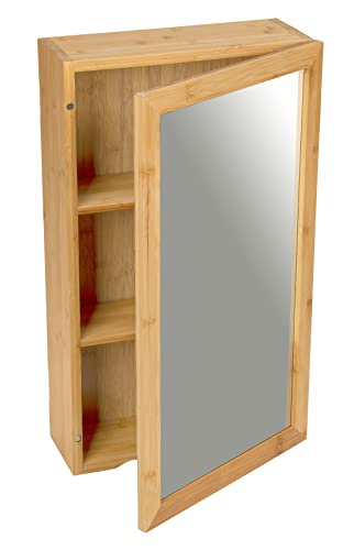 WENKO Spiegelschrank Bambusa, schmaler Bambus-Badezimmerschrank mit Spiegel, Magnetverschluss, Griffmulde und Zwei Mittelböden zur übersichtlichen Aufbewahrung von Bad-Accessoires, 35 x 60 x 15 cm