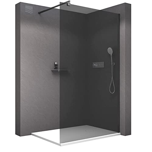 BERNSTEIN Duschwand Glas Duschabtrennung Walk-In Dusche Nano ESG Echtglas Duschtrennwand EX101 Schwarz graues Glas 100 x 200 cm