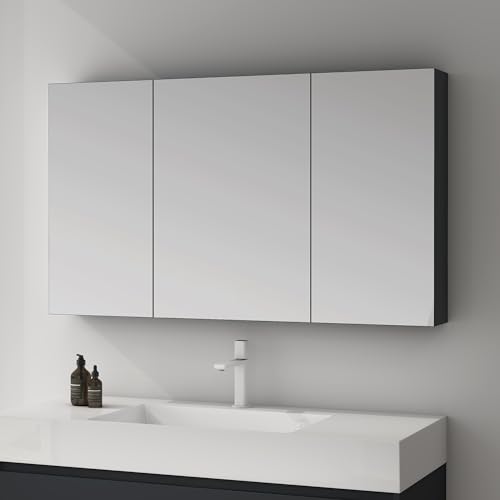 Mai & Mai Spiegelschrank mit 2 Spielgeltüren Badezimmerschrank Hängeschrank Badezimmerspiegel BxTxH 120x15x70 cm Anthrazit matt Spiegelschrank-02