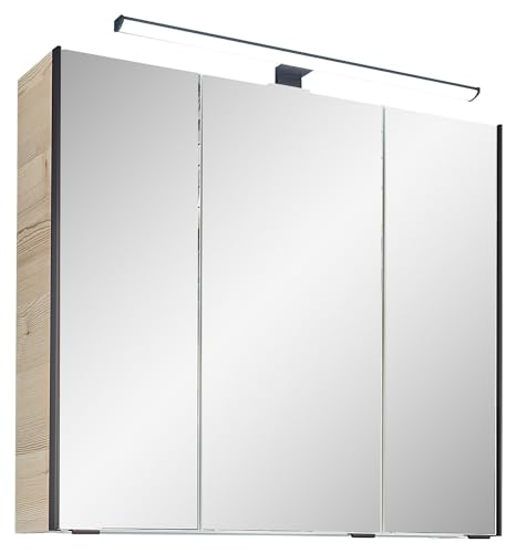 vito Spiegelschrank - Polar Pinie Dekor - B 75 cm - mit LED-Aufsatzleuchte