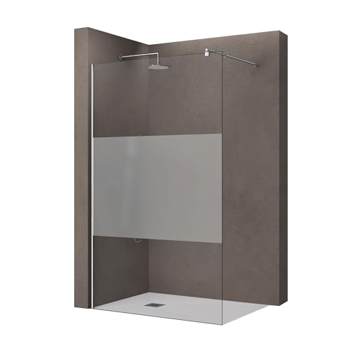 doporro Luxus Duschwand für Dusche Duschabtrennung 140x200cm Walk-In Dusche 8mm ESG-Sicherheitsglas Milchglas-Streifen inkl. Nanobeschichtung Bremen01MS