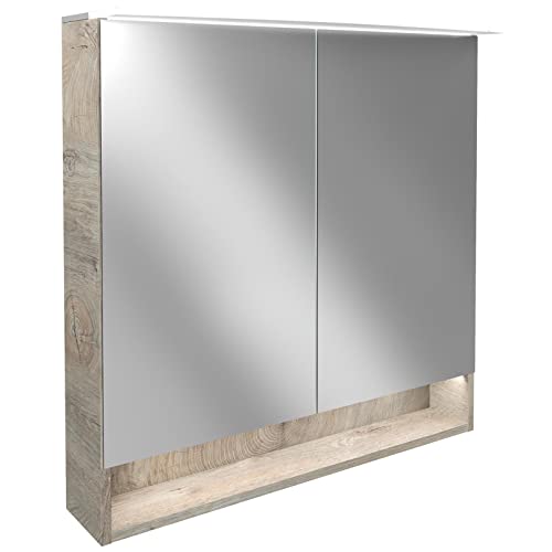 FACKELMANN LED Spiegelschrank B.Style/Badschrank mit gedämpften Scharnieren/Maße (B x H x T): ca. 80 x 81,2 x 15,3 cm/hochwertiger Schrank mit Spiegel und Beleuchtung/Korpus: Grau