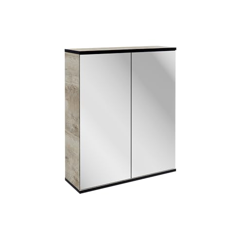 FACKELMANN TE-A Spiegelschrank 60 cm, Braun hell – Elegantes Design mit Matt schwarzen Kanten und Innenspiegel für einzigartigen 3D-Effekt