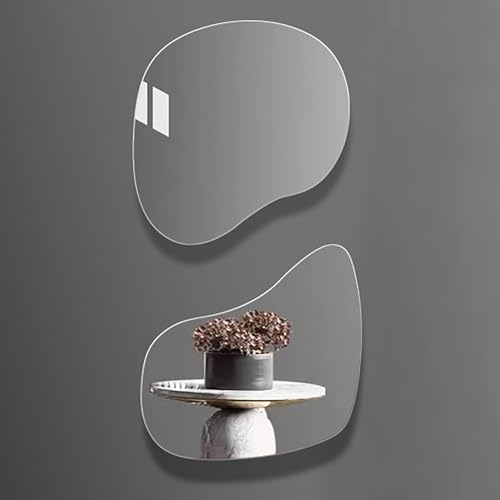 GKGLHSJ 2er Set Unregelmäßiger Badezimmerspiegel, 49x48cm, 60x58cm, Asymmetrischer Wandspiegel, Rahmenloser Dekospiegel, HD, Sicher Explosionsgeschützt(49x48cm/19.3x18.9in)