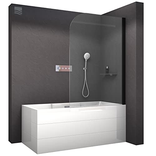 BERNSTEIN Badewannenaufsatz NT201 Duschwand für Badewanne, Faltwand für Wanne 100x140cm, Duschwand, Duschtrennwand aus ESG-Glas –Duschabtrennung Badewanne Profilfarbe Schwarz matt