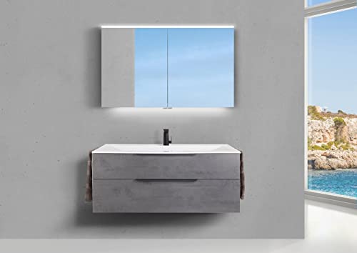 Intarbad ~ Valenta 120 cm, Badmöbel Set inkl. Multilight Spiegelschrank, Waschtisch Vicenza Eiche IB2048