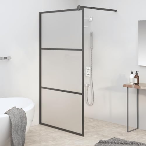 LAPOOH Duschwand für Walk-In Dusche, Duschrückwand, Duschabtrennung, Glaswand Dusche, Duschglaswand, Duschtrennwand, 115x195 cm ESG Mattiert Schwarz