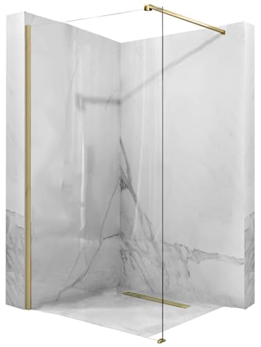 Rea AERO GOLD BRUSH 120 Duschwand - WALK IN Gehärtetes transparentes Sicherheitsglas 8 mm (Gold)