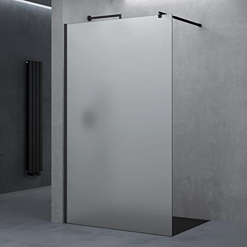 doporro Luxus Duschwand für Dusche Duschabtrennung 140x200cm Schwarz Walk-In Dusche 8mm ESG-Sicherheitsglas Vollsatiniert inkl. Nanobeschichtung Bremen01VS