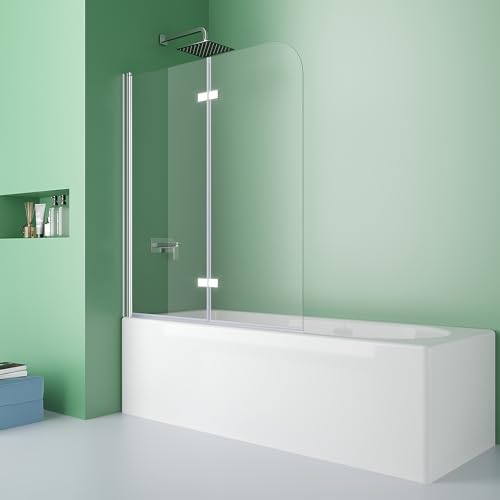 DOOLEEWEE Duschwand für Badewanne 120x140 cm Badewannenfaltwand 2-teilig Faltbar 6mm ESG Glas Nano Beschichtung Duschtrennwand