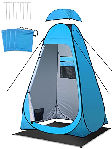 Duschzelt Camping, LIBERRWAY Toilettenzelt Pop Up 120 * 120 * 195cm Wasserdicht Privatsphäre Umkleidezelt mit Boden Abspannseile Heringen-Mobile Toiletten und Duschkabine