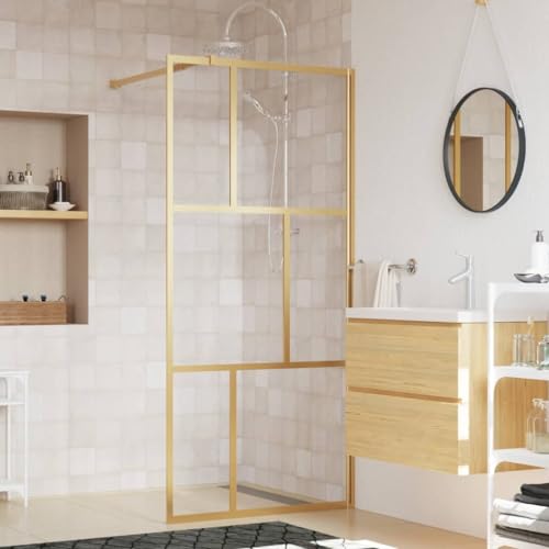 Tidyard Duschwand Duschabtrennung Pendeltür Schwenktür Duschkabine Badezimmer für Begehbare Dusche mit ESG Klarglas Golden 90x195cm