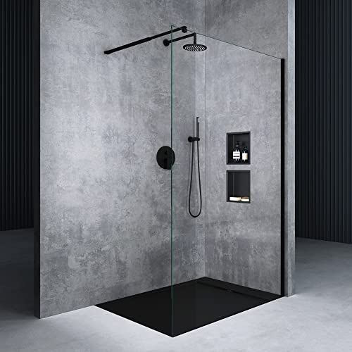 Mai & Mai 100x200cm Walk-In Dusche Schwarz Duschwand für Dusche Duschabtrennung ESG-Sicherheitsglas 10mm NANO Glas BRAM3 Bremen2K