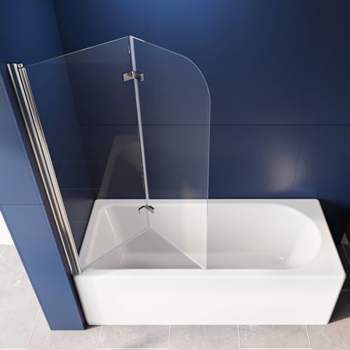 LUXESPIRE Duschwand für Badewanne 120 x 140 cm Badewannenfaltwand 2-teilig Faltbar 6mm ESG Glas Nano Beschichtung Duschtrennwand Faltwand