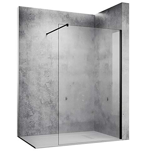 SONNI Duschwand 120 x 200 cm schwarz Walk In dusche mattschwarz style aus 10 mm Nano Glas,Duschabtrennung mit Stabilisator auf Duschtassen oder Boden montierbar