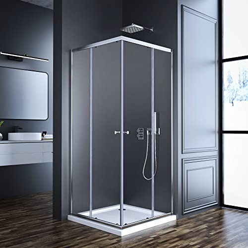 Goezes Duschkabine Eckeinstieg mit Schiebetüren 90x90x185cm Eckeinstieg Duschkabine Duschabtrennung Dusche Duschwand 6mm ESG Glas, LINKS & RECHTS MONTIERBAR