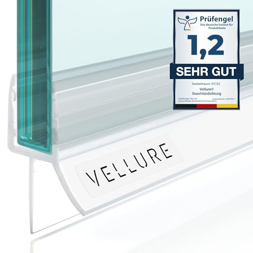 Vellure® Duschdichtung - NEU Premium Dichtung Dusche Glastür - Langlebige Duschtürdichtung unten, Gummilippe für Duschtüren (1x für Glasstärke 6mm - Universallänge bis 100cm)