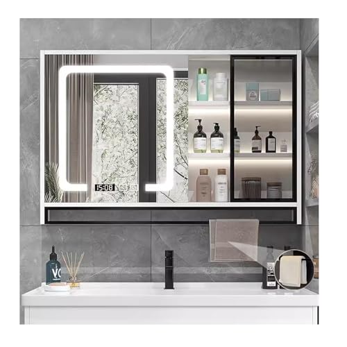 Badezimmer spiegelschrank,Spiegelschrank mit LED-Beleuchtung, Badezimmerspiegel mit Touchschalter Wandspiegel,für Badezimmer， Handtuchhalter，3 einstellbare Lichtfarbe(White,W120*H75cm/W47.2*H29.5in)