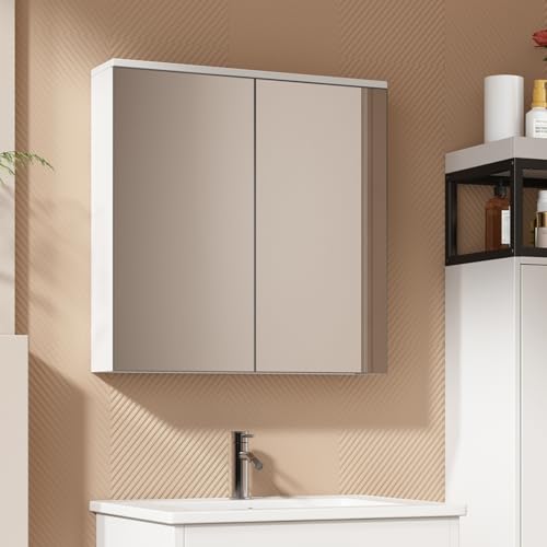 AMDXD Spiegelschrank, Badezimmerschrank Breite 60 cm mit Ablageflächen, Badschrank Badmöbel Bad