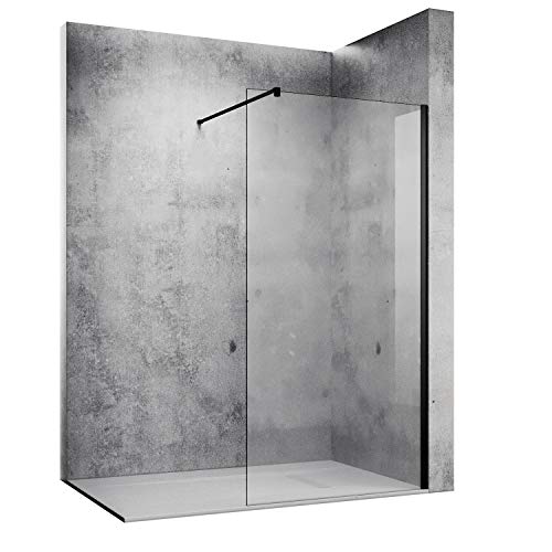 SONNI Duschwand 100x200 cm Walk in dusche mattschwarz style aus 10 mm Nano Glas,Duschabtrennung mit Stabilisator auf Duschtassen oder Boden montierbar