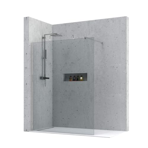 Walk-In Duschwand – 8mm – Maßanfertigung – klar – 90° Stabistange – ESG Sicherheitsglas Duschabtrennung – rahmenloses Design – Duschwand für Badewanne oder bodeneben – DIN EN 12150
