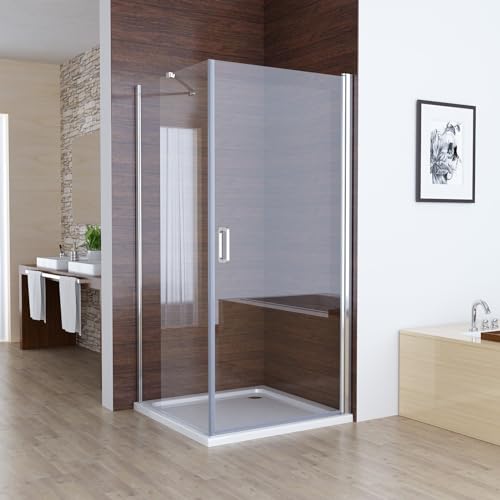 MIQU Duschkabine 100 x 90 x 185 cm Eckeinstieg Schwingtür Duschabtrennung, 100 Schwenkbar Duschtür mit 90 Seitenwand 6mm NANO ESG Glas Duschwand, Pendeltür Komplett Dusche ohne Duwchwanne