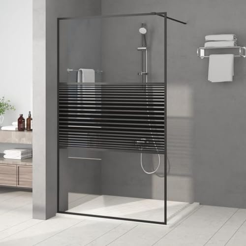 LAPOOH Duschwand für Begehbare Dusche Schwarz 115x195 cm ESG-Glas Klar, Duschrückwand, Duschabtrennung, Glaswand Dusche, Duschglaswand, Duschtrennwand