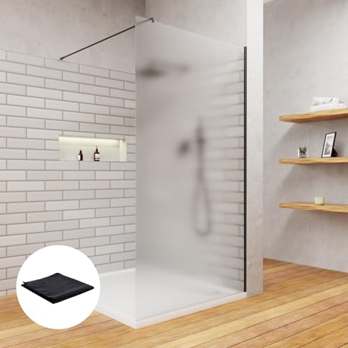 Duschwand Glas 120x200 satiniert für begehbare Dusche Komplettset schwarz mit Halterung - Duschglaswand 120 x 200 aus 8mm ESG - Duschabtrennung Walk In Dusche Duschtrennwand Bad Glaswand