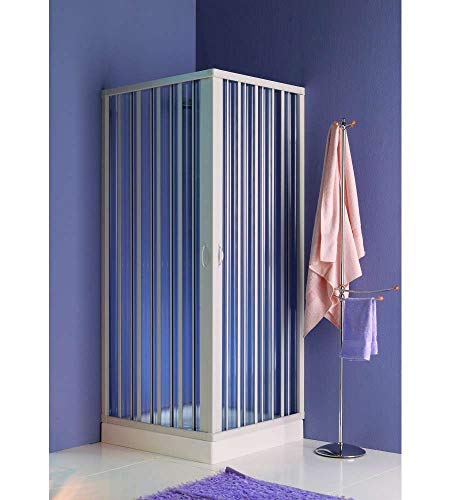 Duschkabine mit Schiebetür in PVC Kunststoff 80 x 80 verstellbar 70 – 80 cm, Eck-Öffnung, 2 seitliche Türen, Weiß