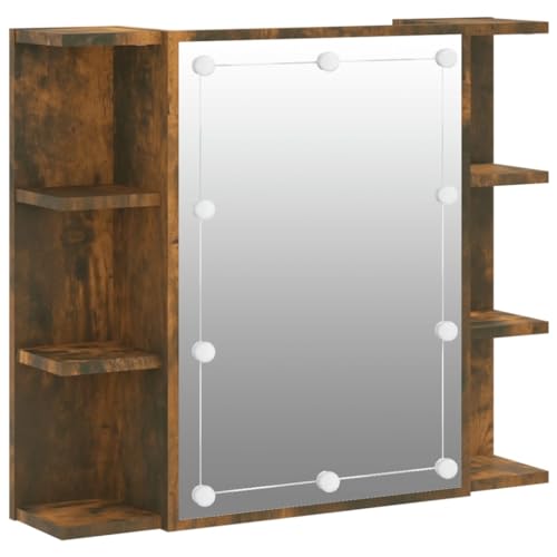 vidaXL Spiegelschrank mit LED, Wandschrank für Badezimmer, Badschrank mit viel Stauraum, Badezimmerschrank Spiegel Badmöbel Wandmontage, Räuchereiche
