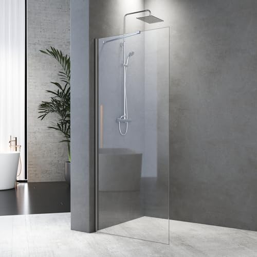 Duschwand 90 x 185 cm Walk in Dusche Walk-In Duschabtrennung Glaswand mit Stabilisierungsstang 6mm ESG-Sicherheitsglas Duschtrennwand