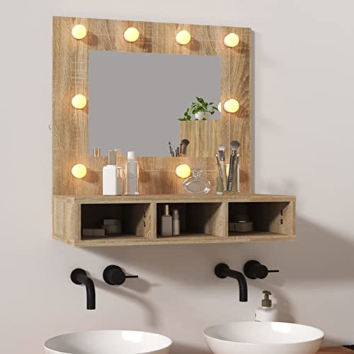 CIADAZ Spiegelschrank Sonoma-Eiche 60x31,5x62 cm, Alibertschrank Bad, Badschrank, Badezimmerschrank, Badezimmerspiegelschränke, Badezimmer-spiegelschrank