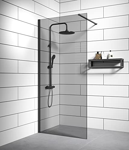 Badplaats B.V. Duschwand Rizani 100 x 200cm Glas Duschabtrennung Walk-In Dusche Nano Duschtrennwand Schwarz