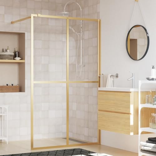 Sufrk Duschwand für Begehbare Dusche ESG Klarglas Golden 140x195cm Walk in Duschwand, Falttür Begehbare Dusche Duschkabine Duschtrennwand