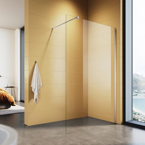 SUNXURY Walk In Duschtrennwand 100x200cm Duschwand 8mm ESG Glas mit Nano einfach-Reinigung Beschichtung, ausgestattet mit einer festen Haltestange Walk In Duschwand für Badezimmer