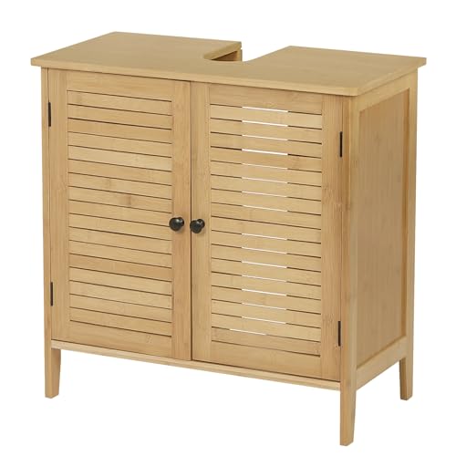 EUGAD Waschbeckenunterschrank Unterschrank Badezimmerschrank Waschtisch Badschrank mit 2 Türe 60 x 30 x 60 cm Bambus