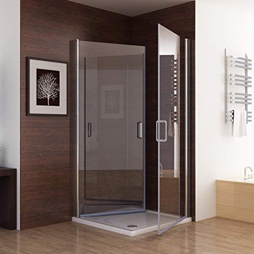 MIQU Duschkabine Eckeinstieg 90x90 x195cm Dusche 180°Schwingtür Duschwand Duschabtrennung NANO Glas ZAF90