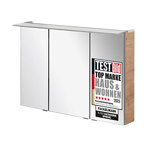 FACKELMANN B.PERFEKT LED Spiegelschrank 100 cm, AST-Eiche Optik, Braun Hell, Energiesparende LED-Beleuchtung, Maße: 100x69,4x15,2 cm