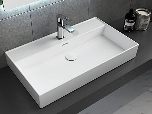 Aqua Bagno | Modernes Waschbecken weiß, Loft Air Design, Keramik Waschbeckenaufsatz, Waschtisch eckig | 82 x 46 cm