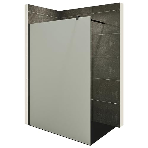 i-flair Duschabtrennung Walk In FIONA 150x200 cm Duschwand Dusche 10mm STARK aus SATINIERTEM NANO ESG Sicherheitsglas mit schwarzem Wandprofil W740 Black Satiniert