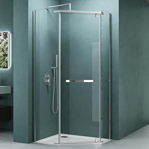 Mai & Mai Fünfeck-Duschkabine Ravenna08 90 x 90 cm Duschwand Echtglas ebenerdige Montage möglich ESG Dusche
