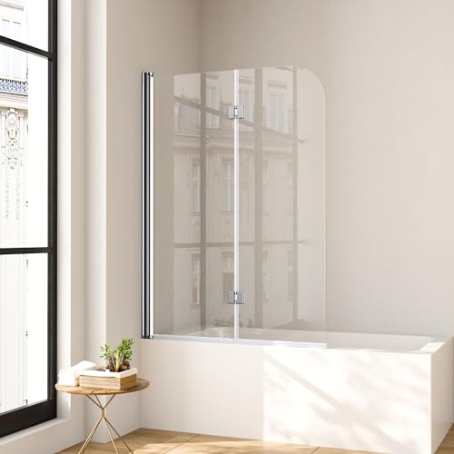 Duschwand für Badewanne 100 x 140 cm 2-teilig Faltbar Duschtrennwand Silber Faltwand Duschabtrennung 6mm Nano Glas Badewannenfaltwand